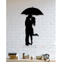 Объемная 3D картина из дерева "Пара под дождем"