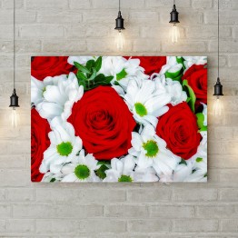 Картина на холсте "Розы с хризантемой"