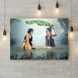 Картина на холсте "В реке под дождем"
