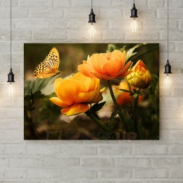 Картина на полотні "Метелик та помаранчеві квіти"
