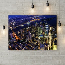 Картина на холсте "Полет над вечерним городом"