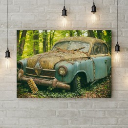 Картина на холсте "Старое авто в лесу"
