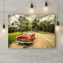 Картина на холсте "Ретро-авто в лесу"