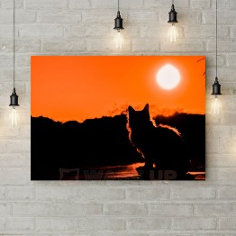 Картина на холсте "Кот на закате"
